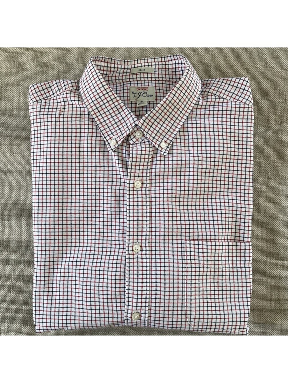 J. CREW SLIM Button Down Oxford Red White Blue Check XL